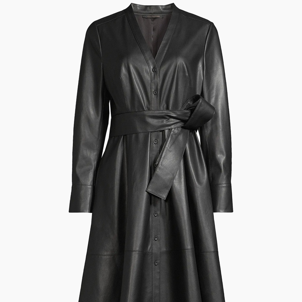 Black Leather Belted Coat